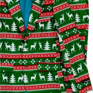 Men Green Fair Isle Ugly Christmas Holiday Suit. Sport coat and Slacks size Lg f